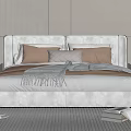 Modern Elegant Bedroom With Beige Headboard Brown Gray Pillows Fringed Blanket And Books On Carpet