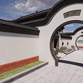 Ancient Architecture Courtyard Featuring Archway White Walls Red Brick Bases And Traditional Roof