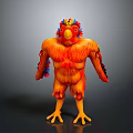 Muscular Anthropomorphic Rooster Creature With Vibrant Crest Colorful Feathers And Yellow Claws