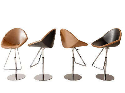 Modern Brown and Black Leather Bar Stools with Metal Legs and Round Base 3d model