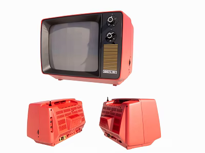Vintage Red And Black Television With Retro Design And Stand Parts 3d model