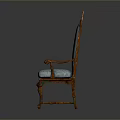 Elegant High Back Armchair With Wooden Frame Blue Upholstery And Ornate Carvings