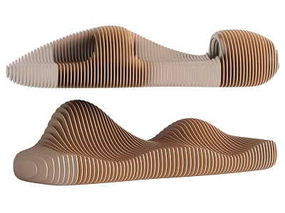 Modern Wavy Artistic Landscape Seats With Wooden Layered Striped Outdoor Design 3d model