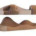 Modern Wavy Artistic Landscape Seats With Wooden Layered Striped Outdoor Design