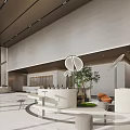 Modern Luxury Lobby Front Desk Reception With Round Marble Desk And Green Plants