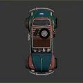 Classic Volkswagen Beetle with Colorful Blue Green Red Body and Roof Rack Luggage