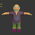 Cartoon Man Character With Red Glasses Mustache Blue Shirt Brown Pants Outstretched Arms And Gray Background