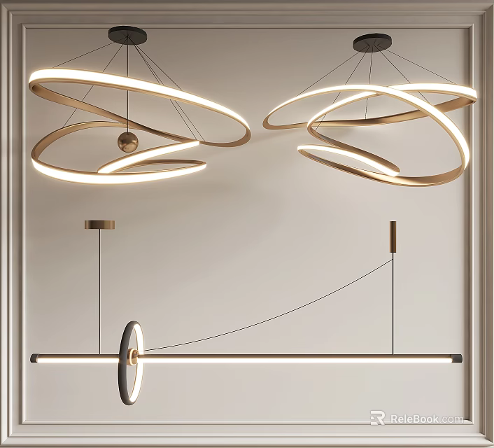 Modern Minimalist Chandeliers with Multiple Ring Linear Metal Frame Illuminated Design 3d model