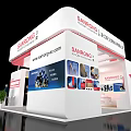 Modern Sanrong International Trading Exhibition Booth With White Red Design And Reception Counter