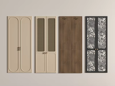 Various Designed Cabinet Doors With Beige Grid Wooden And Floral Pattern Styles 3d model