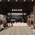 Traditional Farm Tools Exhibition In Ancient Architecture With Brick Wall And Wooden Frames