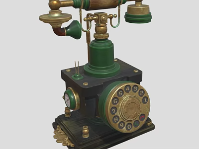 Vintage Daily Electrical Appliance Classic Green And Gold Rotary Dial Telephone With Decorative Brass Accents 3d model