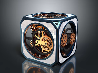 Intricate Metallic Cube With Visible Gear Mechanisms And Mechanical Components 3d model