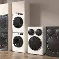 Modern Black And White Stackable And Freestanding Washing Machines In Home Interior