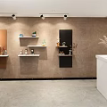 Modern Tea Room Interior Design With White Counter Bar Stools Brown Walls And Shelves