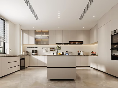 Modern Bright Kitchen Interior With White Cabinets And Central Island Appliances 3d model
