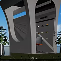 Modern Public Office Space With White Open Structure Black Bookshelf Chair And Green Plants