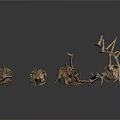 Scattered Animal Skeletons with Deer Antlers and Multiple Bone Structures on White Background