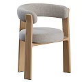 Modern Solid Wood Dining Chair With Soft Light Grey Fabric Upholstered Seat And Curved Backrest