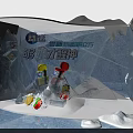 Snowy Theme Event Scene With Ice Castle And Blue Cartoon Characters