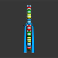 Colorful Ferris Wheel Structure With Vibrant Cabins Blue Supports And Reflective Base
