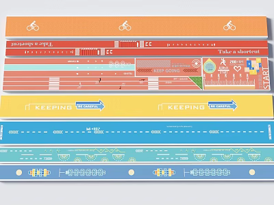 Colorful Floor Tiles With Track Inspired Patterns And Icons 3d model