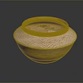 Household Clay Pot With Red Decorative Rim And Striped Pattern Design 3d model