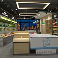 Modern Supermarket Interior With Fresh Fruits Vegetables Display Counters And Shelves