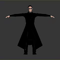 Person In Black Tight Clothing With Long Cape And Sunglasses Arms Outstretched Gray Background