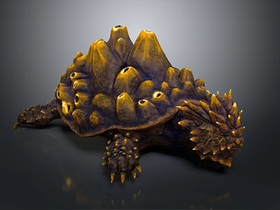 Close Up View Of Reptile With Spiked Shell And Brown Golden Textured Body 3d model