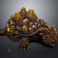 Close Up View Of Reptile With Spiked Shell And Brown Golden Textured Body