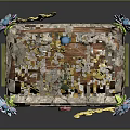 Open Decorated Wooden Treasure Chest With Gold Coins And Colorful Flower Vines Leaves