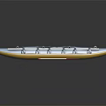 Wooden Boat With Blue Yellow Hull White Planks And Red Oars On Black Background