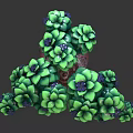 Cartoon Tree Scene With Green Leaves Purple Flowers Patterned Trunk And Decorative Base