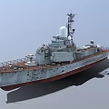 Rusty Warship With Weathered Hull And Deck Equipment Including Radar Antennas