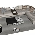 Modern L Shaped Sofa And Coffee Table Set With Cushions Armchair And Floor Lamp