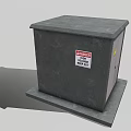 Industrial Metal Enclosure With Grey Double Doors Yellow Warning Sign Ventilation Louvers And Concrete Base
