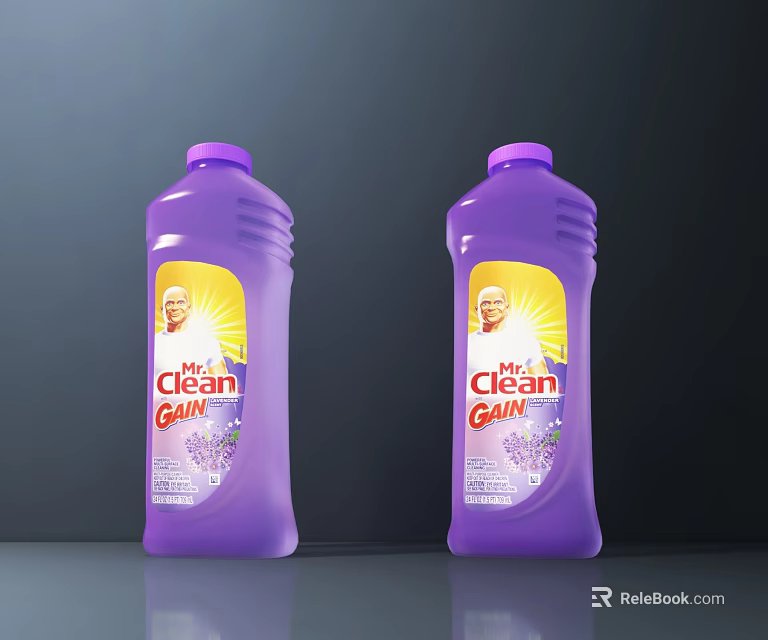 Two Purple Bottles of Mr Clean Gain Lavender Scent Laundry Detergent for Daily Washing 3d model 