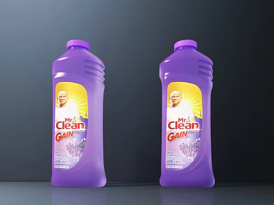 Two Purple Bottles of Mr Clean Gain Lavender Scent Laundry Detergent for Daily Washing 3d model