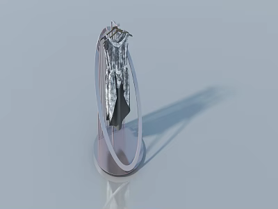 Elegant Swing Door Design with Transparent Stand and Hanging Silver Black Clothes 3d model