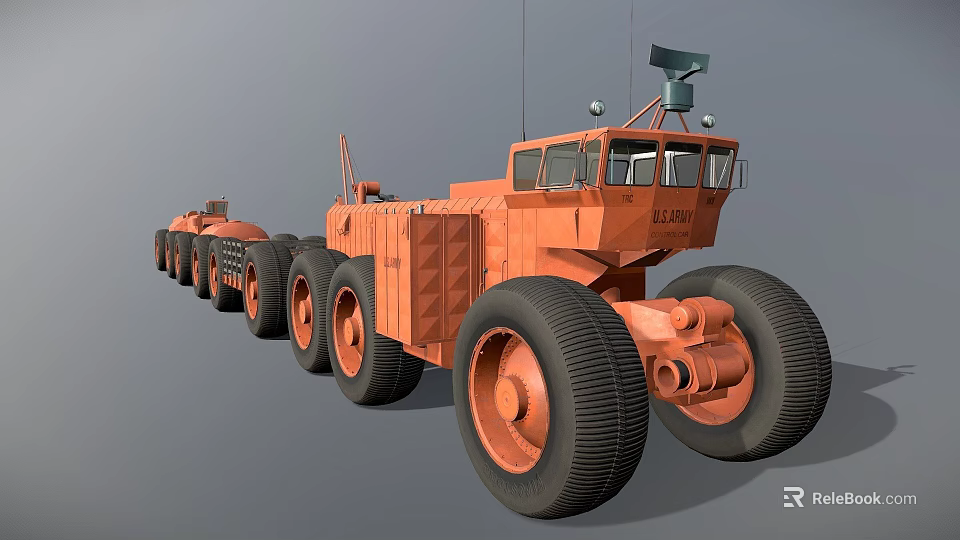 Orange Heavy Duty Utility Vehicle Featuring Multiple Wheels Antenna And AZ-300 Marking 3d model 