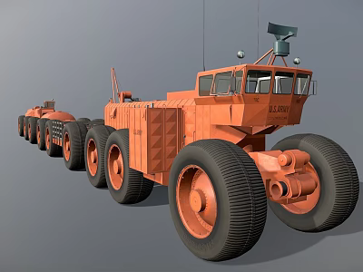 Orange Heavy Duty Utility Vehicle Featuring Multiple Wheels Antenna And AZ-300 Marking 3d model