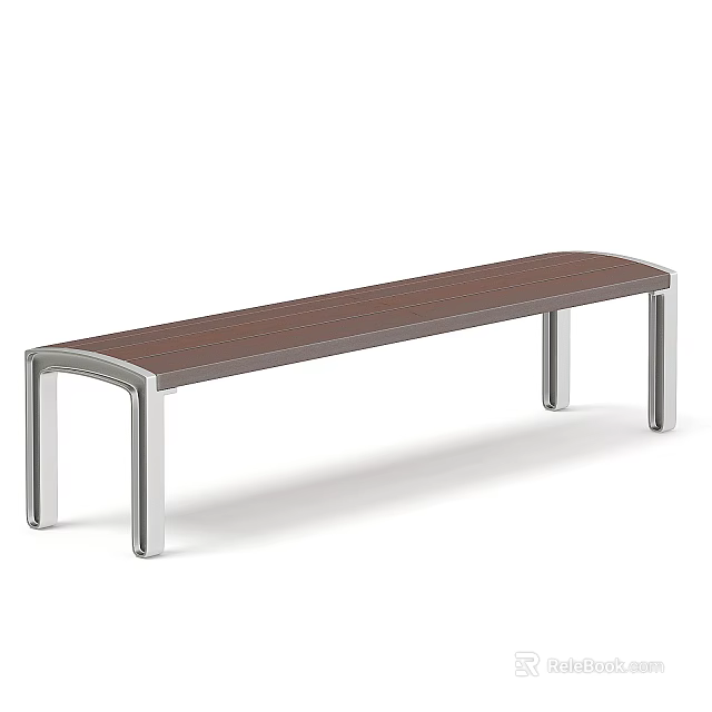 Sleek Modern Public Bench With Wooden Seat And Metal Frame For Outdoor Spaces 3d model 