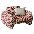 Single Sofa with Red and Beige Spiral Pattern and Beige Cushion Design