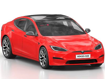 Red Tesla Sedan With Sleek Design Panoramic Sunroof And Sporty Wheels 3d model