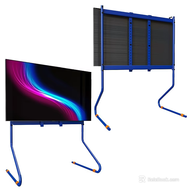 Sleek TV with Blue Floor Stand and Vibrant Light Waves on Screen 3d model 