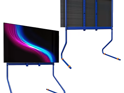 Sleek TV with Blue Floor Stand and Vibrant Light Waves on Screen 3d model