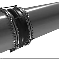 Industrial Pipeline Structural Detail With Metal Brackets Bolts And Corrugated Connection Section