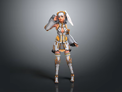 Game And Movie Character In White Yellow Armored Outfit With Bunny Ears And Long Boots 3d model