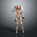 Game And Movie Character In White Yellow Armored Outfit With Bunny Ears And Long Boots